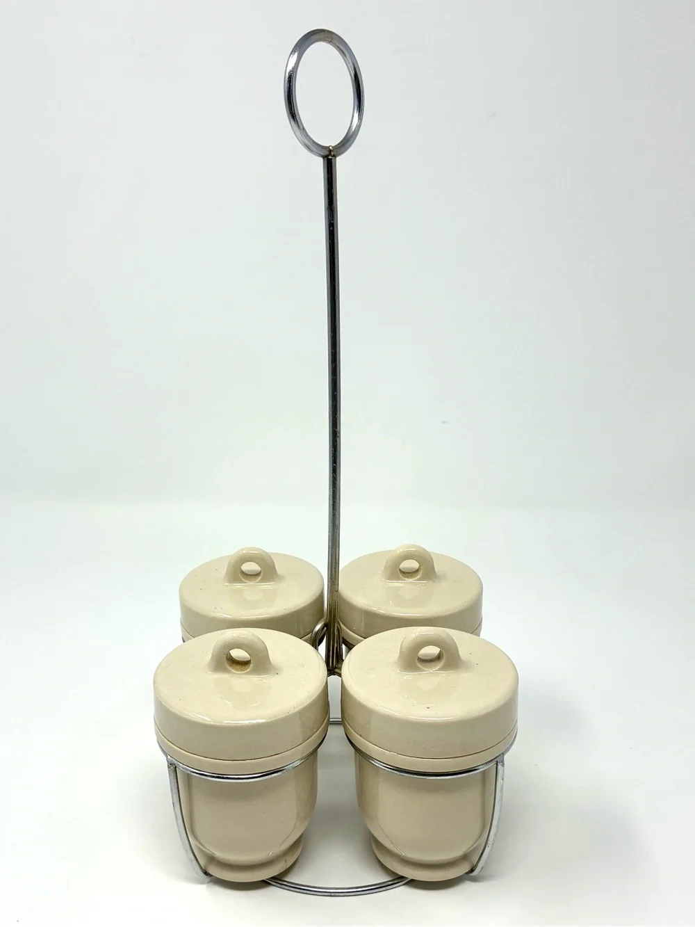 Vintage/Antique Made in England Lidded Egg Coddler with Chrome Dipper 4 Cups